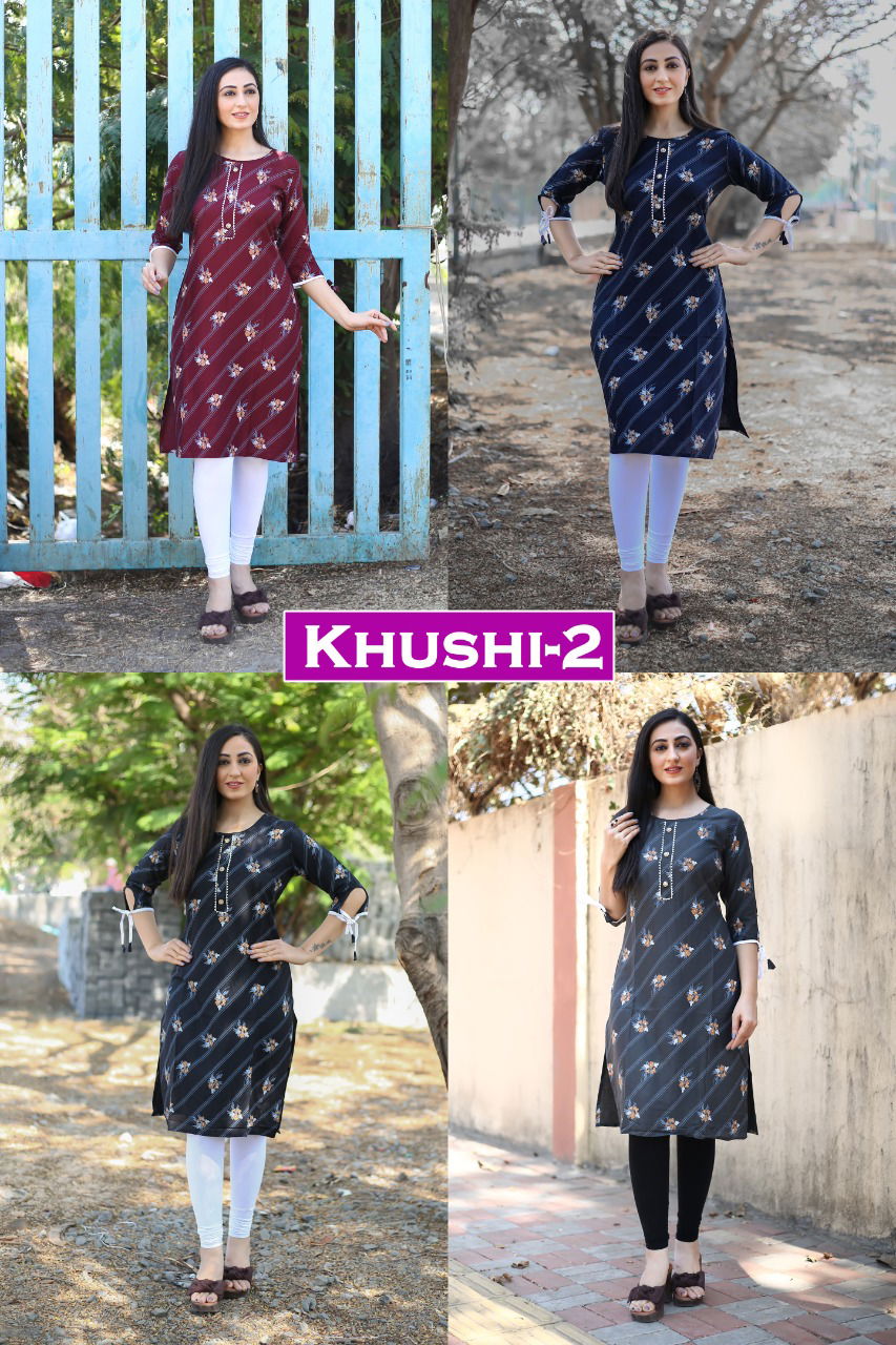 Khushi 2 latest Designer Daily wear Printed Rayon Kurtis Latest Collection 